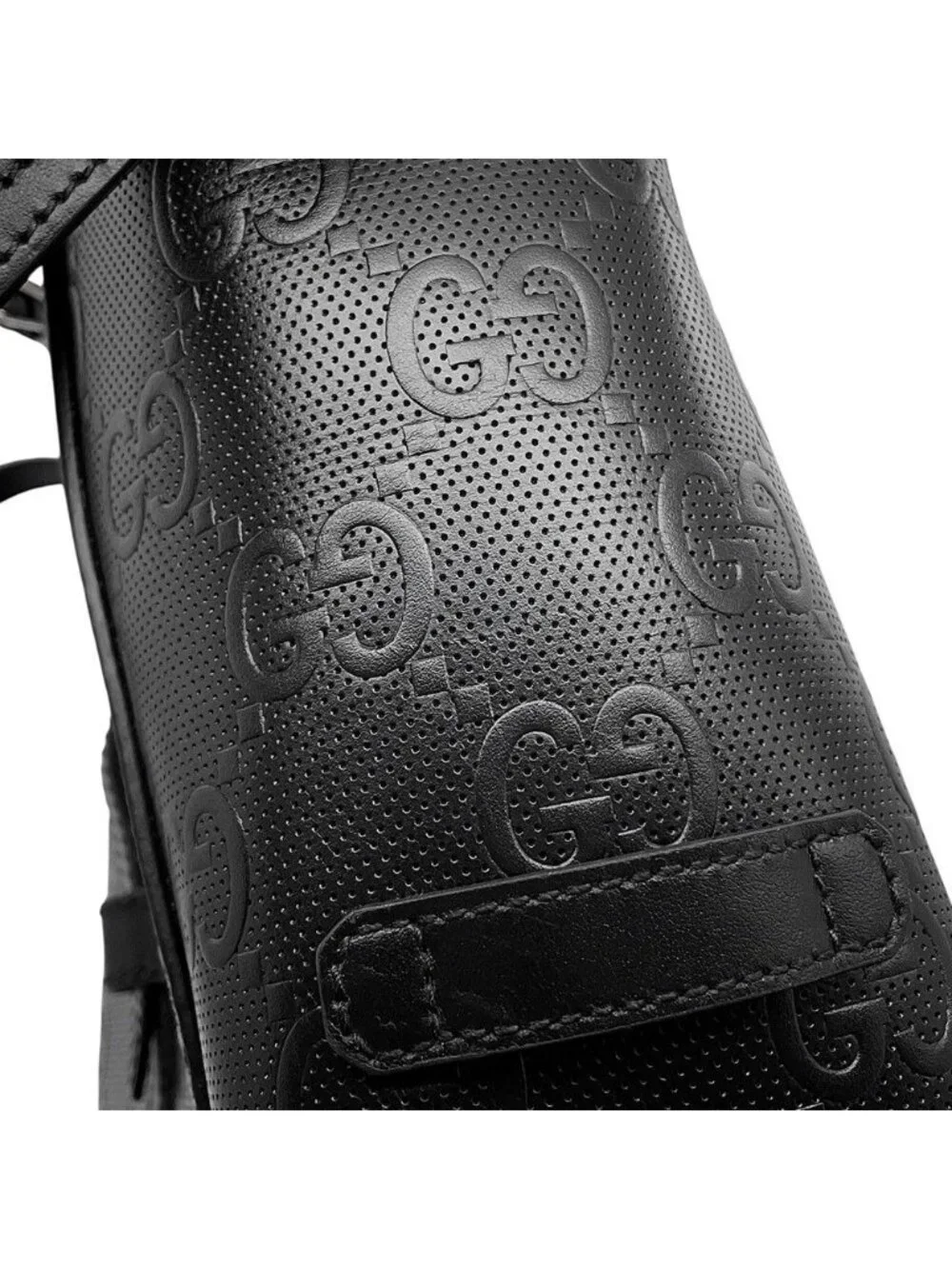 Gucci Tote Bag GG Embossed Leather Black